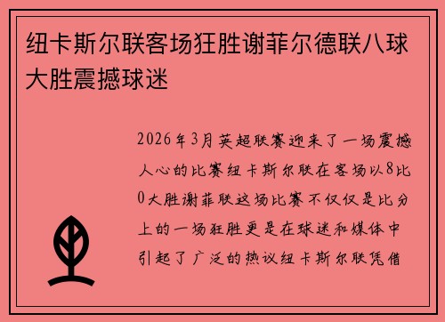 纽卡斯尔联客场狂胜谢菲尔德联八球大胜震撼球迷